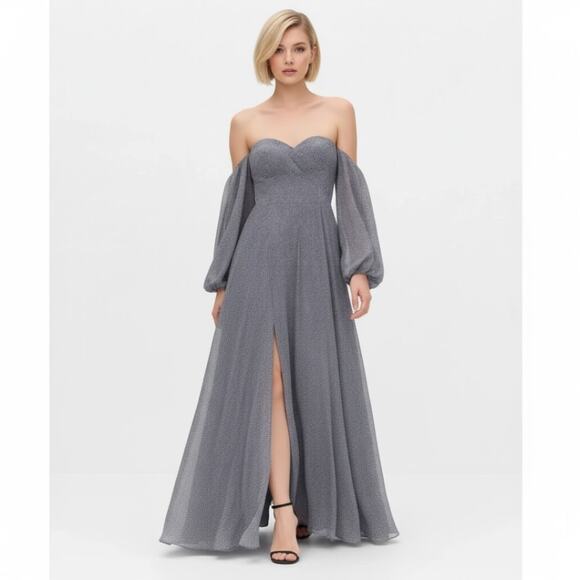 Halston Evening Off Shoulder Pleated Gown New With Tags 0 - Picture 1 of 8